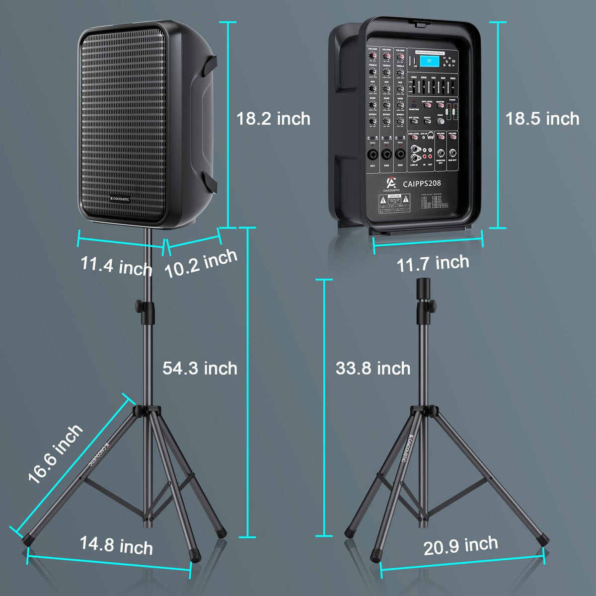 300W 8-Channel Bluetooth PA Speaker System with 8" Subwoofer and 1" Horn Tweeter S805124