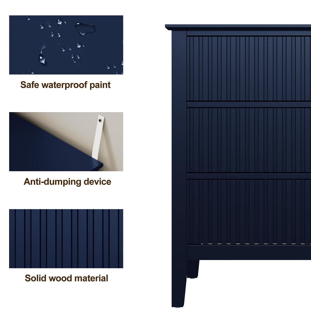 32" Blue 3 Drawer Wood Nightstand D303083