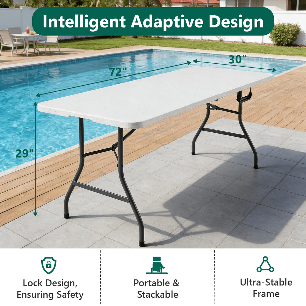 6FT White Folding Table with Steel Legs W661