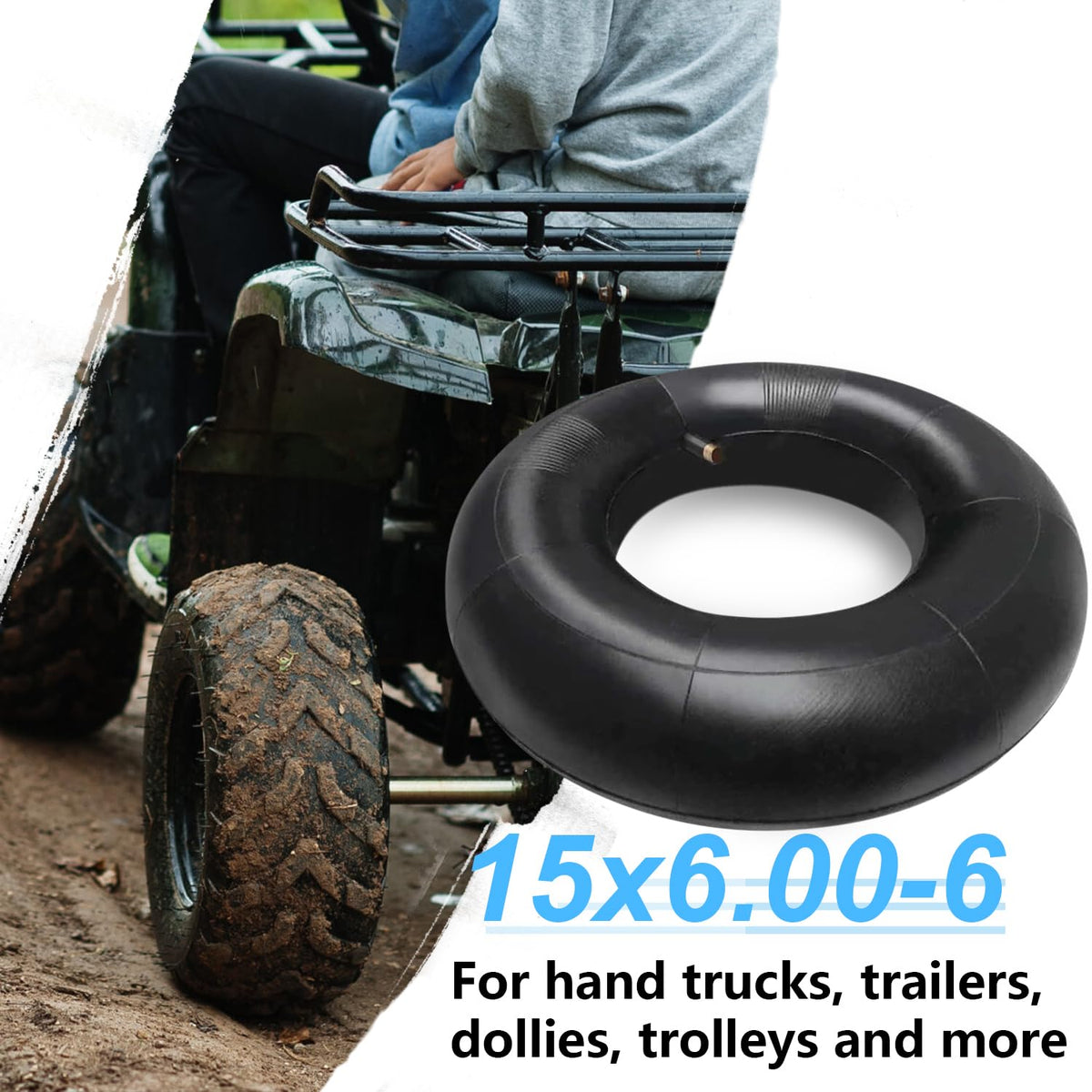 2 Pack 15x6.00-6" Inner Tire Tube with TR-13 Straight Valve Stem V72995