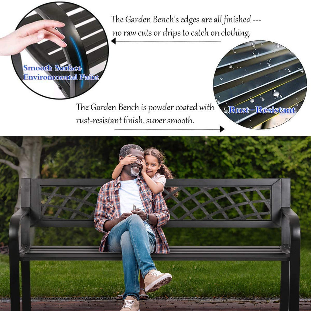 400 lbs Cast Iron Outdoor Bench with Black Checkered Design R672