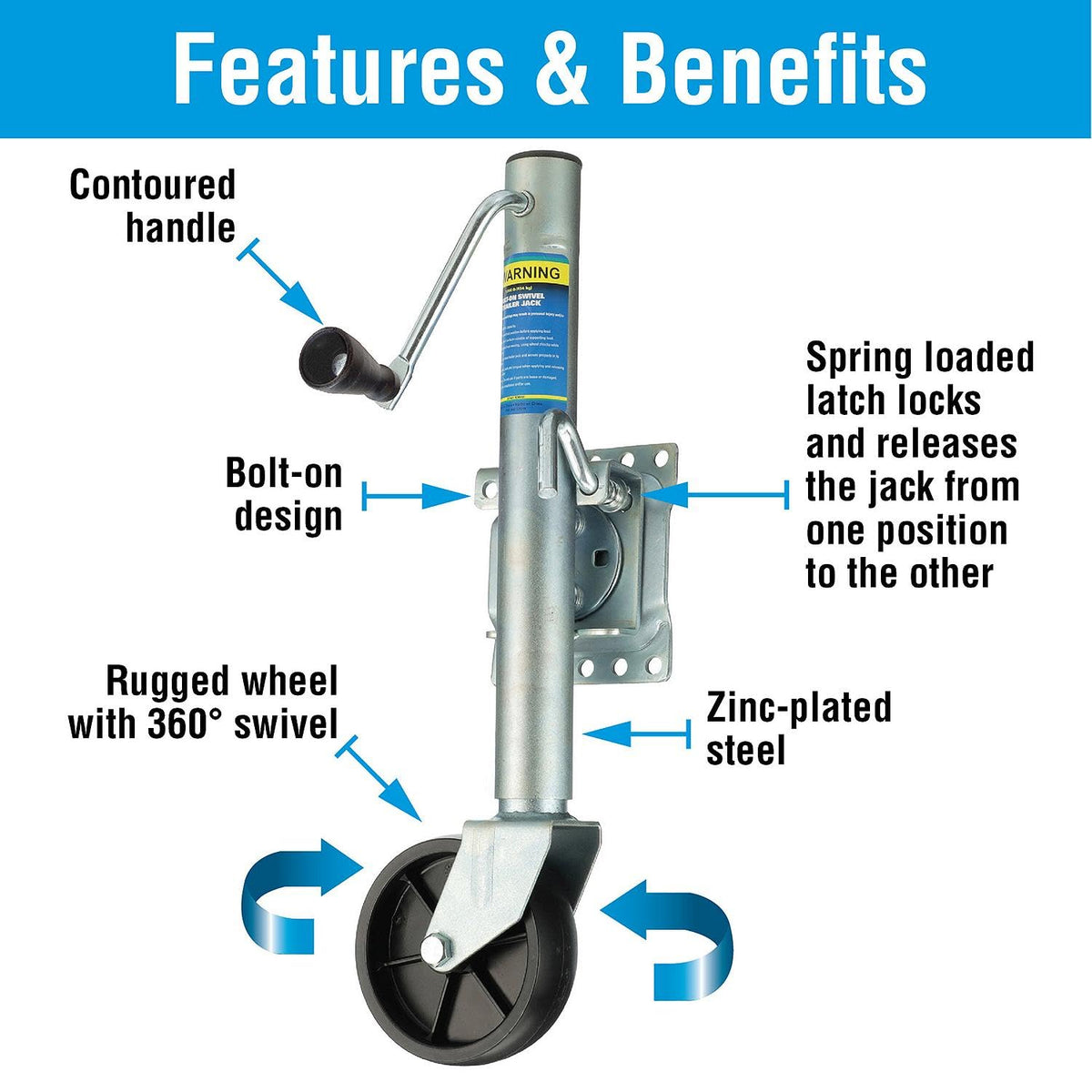 Fold Up Trailer Jack, 22-7/8 In., 1,000 Lbs J91839