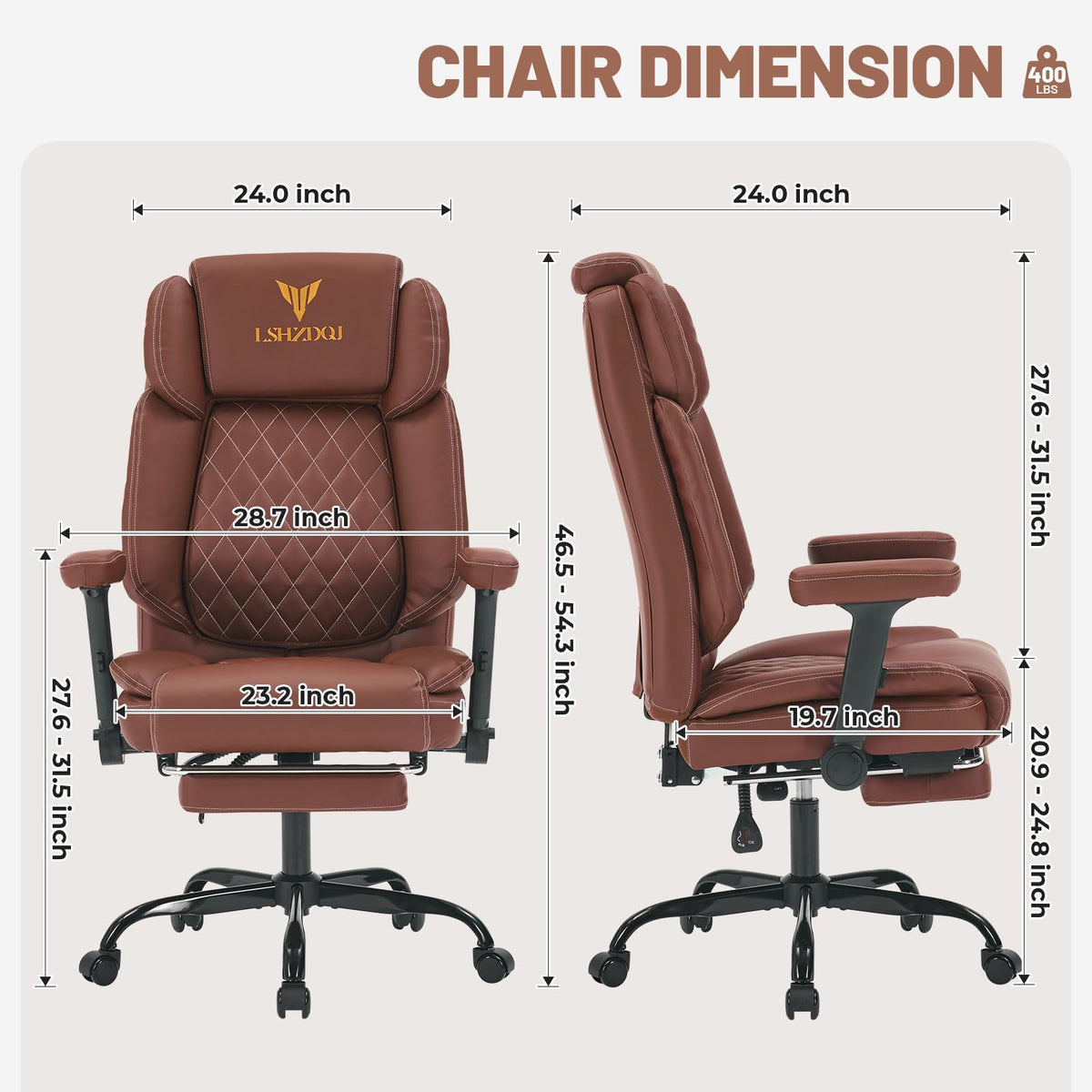 Big Tall Office Chair with Footrest Brown C8548