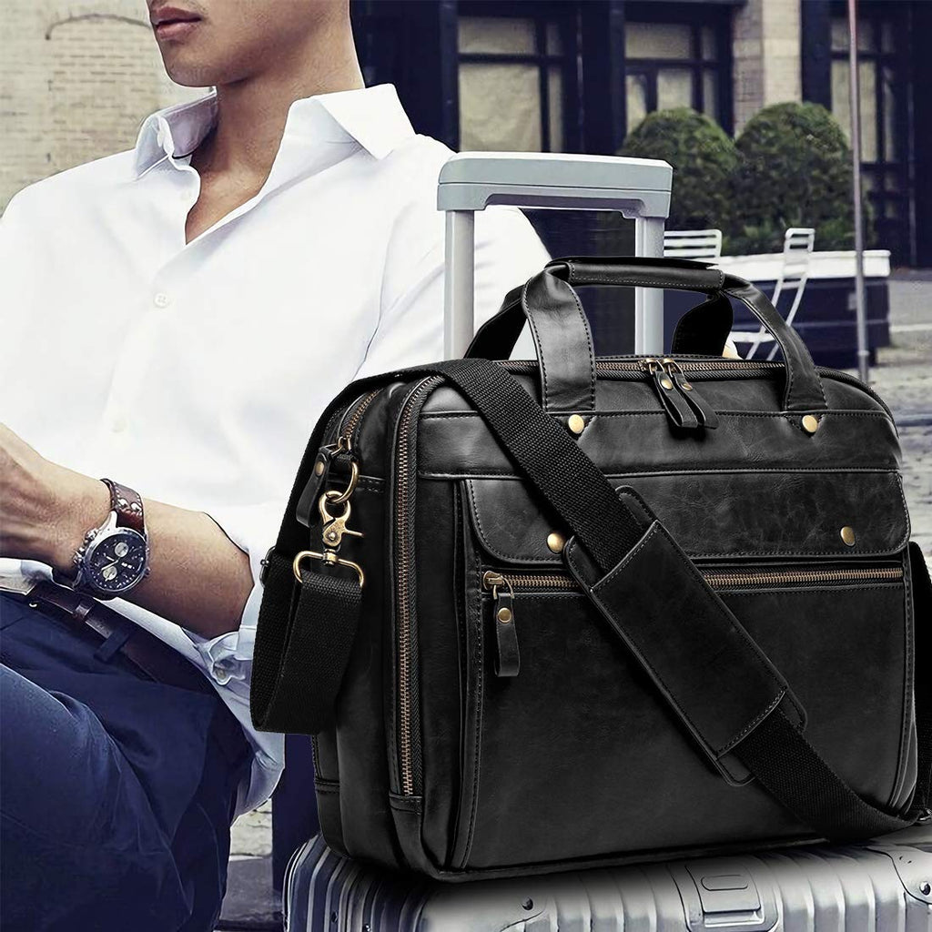 Black Leather 15.6 Inch Laptop Messenger Bag B204139