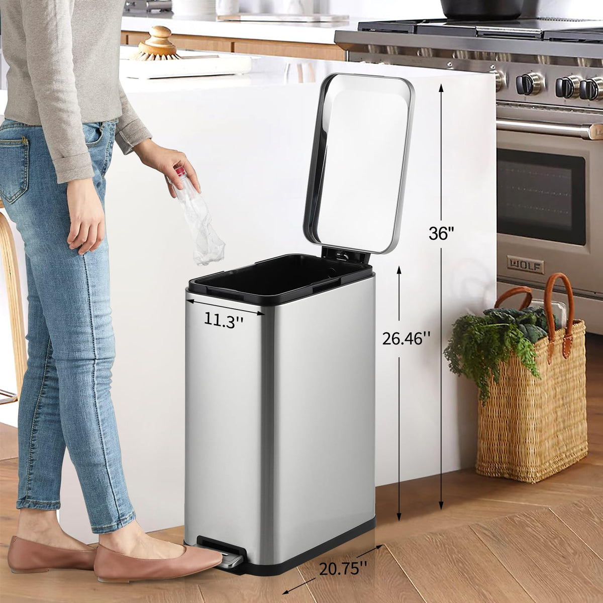 13 Gallon Stainless Steel Slim Kitchen Trash Can B113