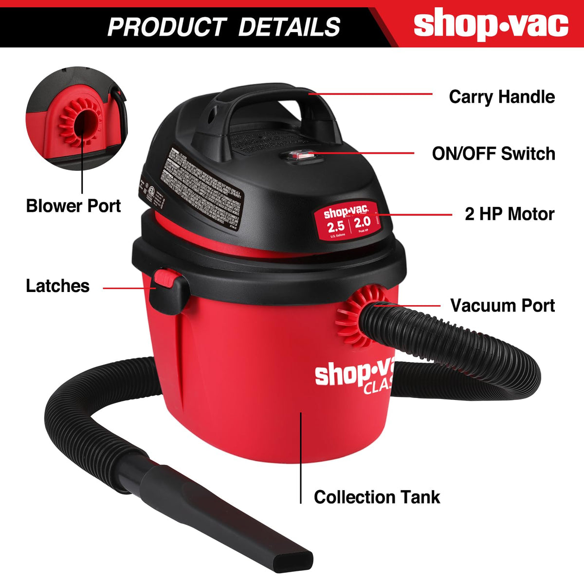 2.5 Gallon 2.0 Peak HP Wet/Dry Vacuum R8721