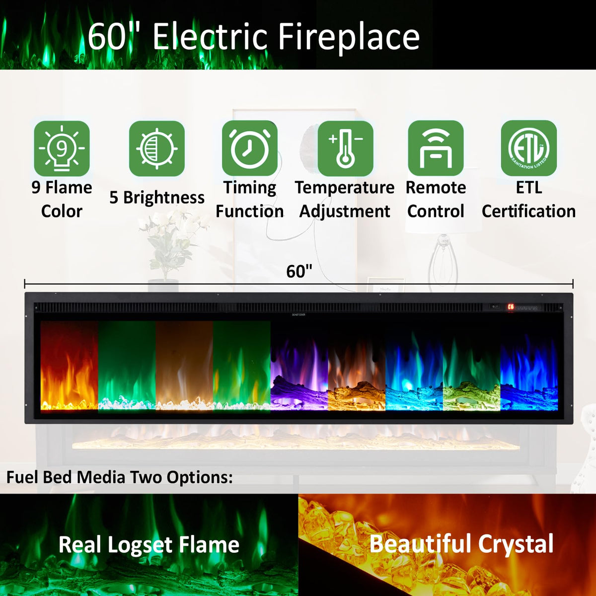 65" Fireplace TV Stand with 60" Glass Electric Fireplace X137