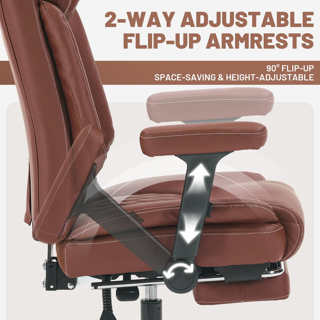 Big Tall Office Chair with Footrest Brown C8548