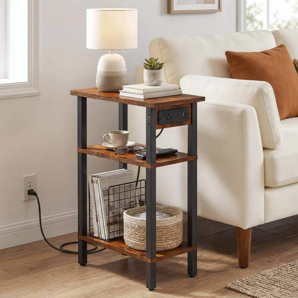 Narrow 3-Tier Side Table with Charging Station E96873