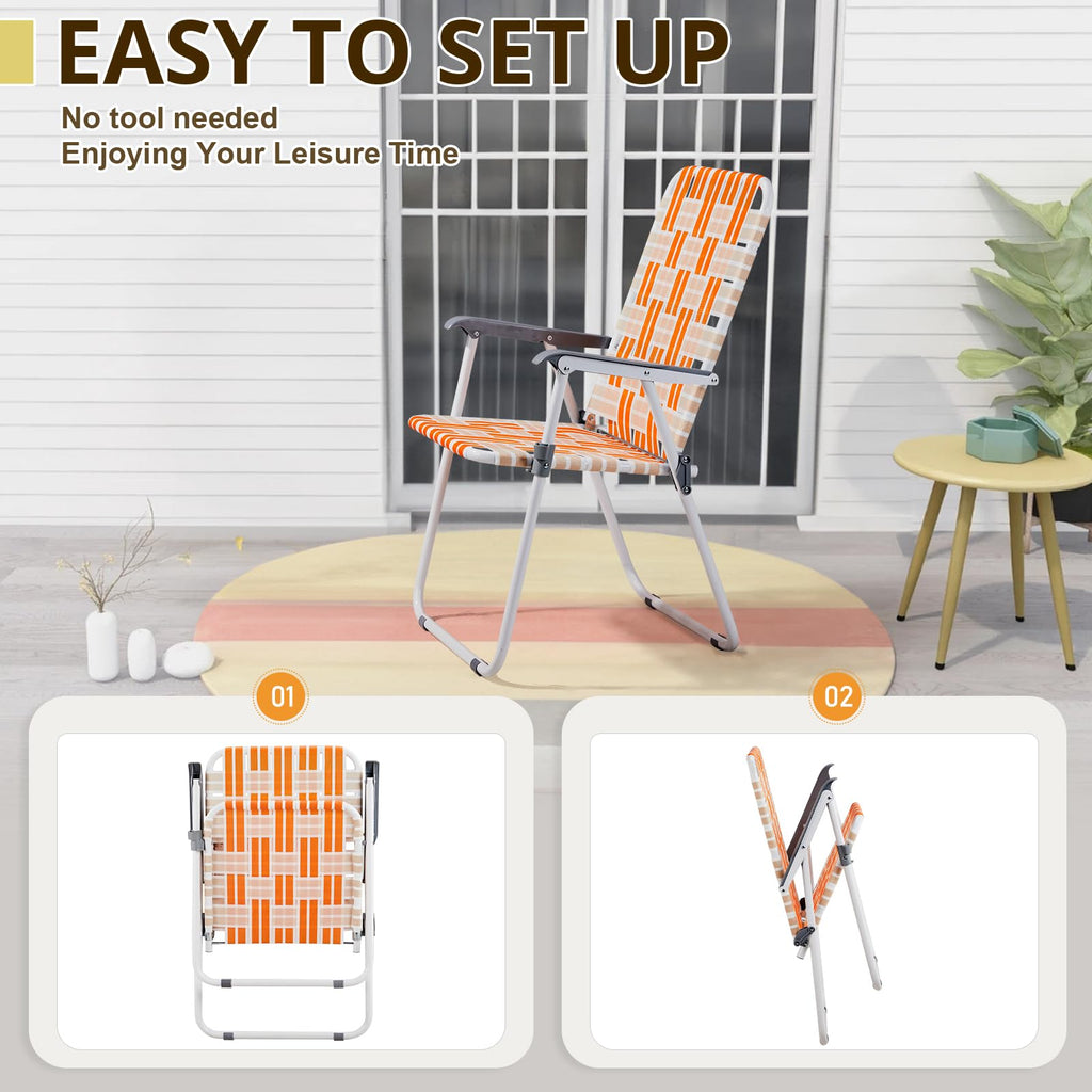 Set of 2 Orange and White Webbed Folding Beach Chairs F5953