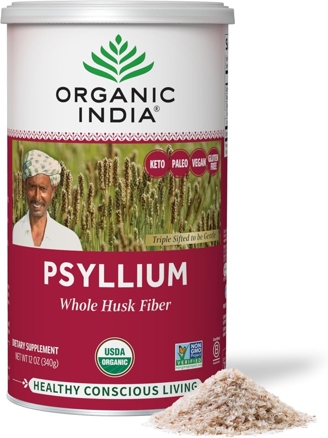 Whole Psyllium Husk Powder Organic Vegan 12 oz Z167