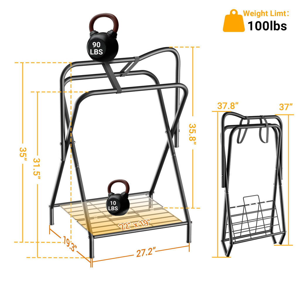 Foldable Saddle Rack with Storage Shelf, Black C31059