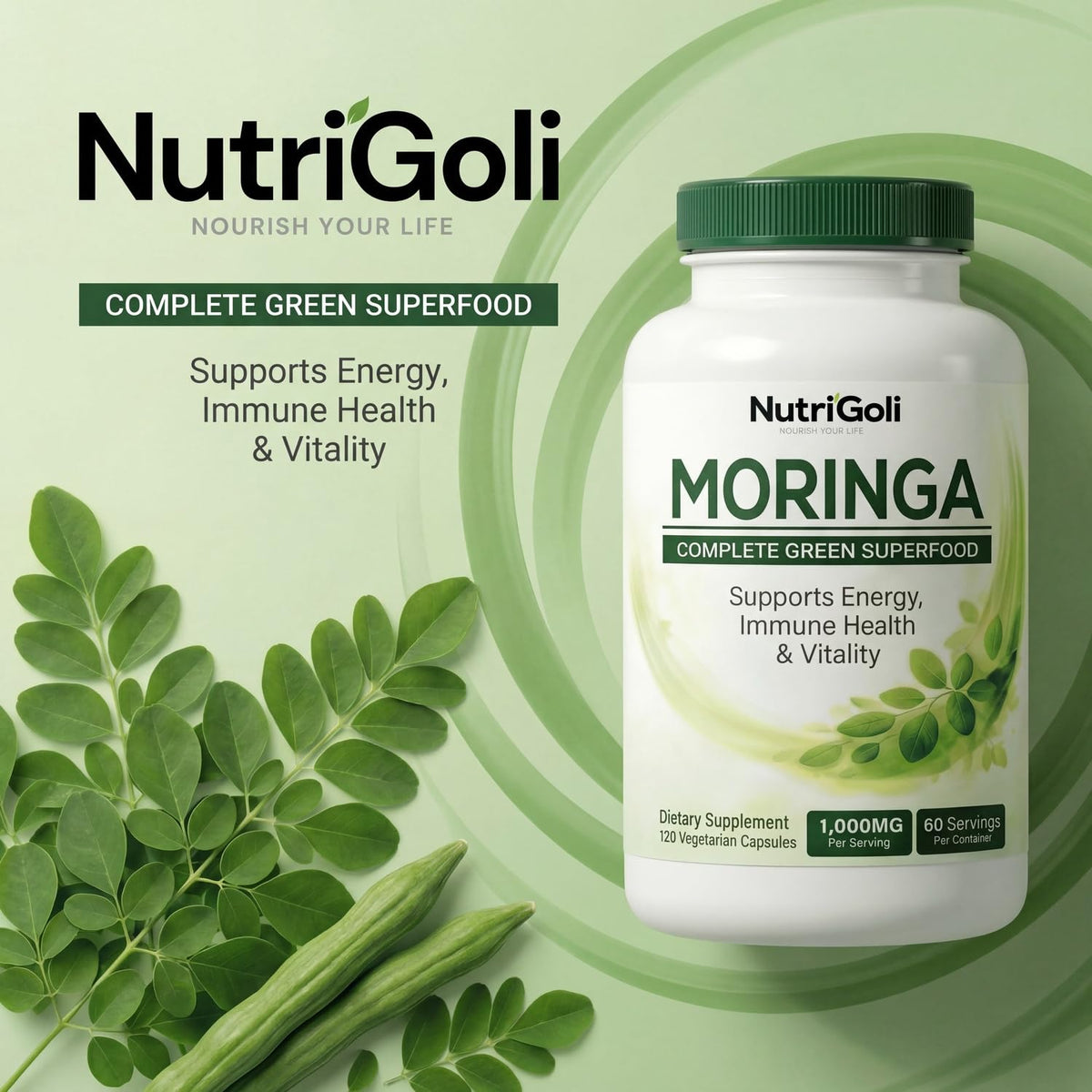 Moringa Capsules 1000mg 120 Vegetarian Capsules F859182