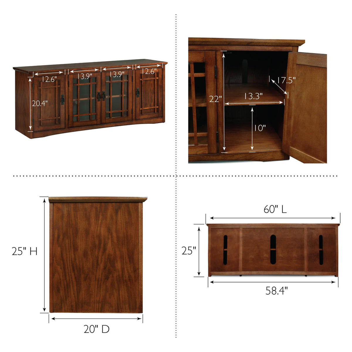Solid Wood Mission Oak Four Door TV Stand H137108