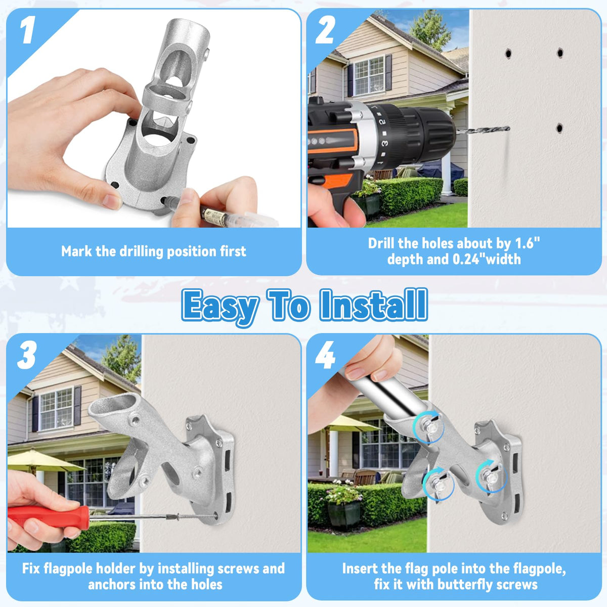 1" Metal Flag Pole Holder with 3 Fixed Holes E150