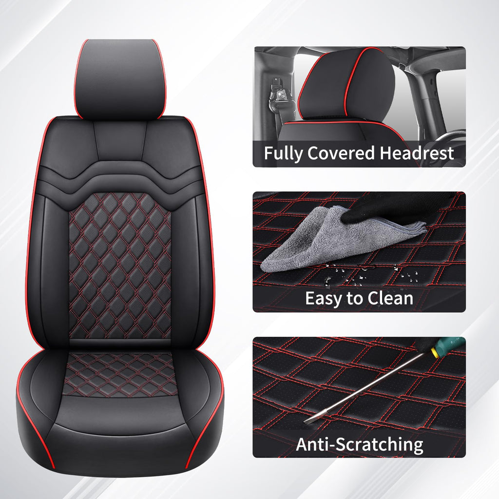 Waterproof Leather Seat Covers Full Set Black Red J462