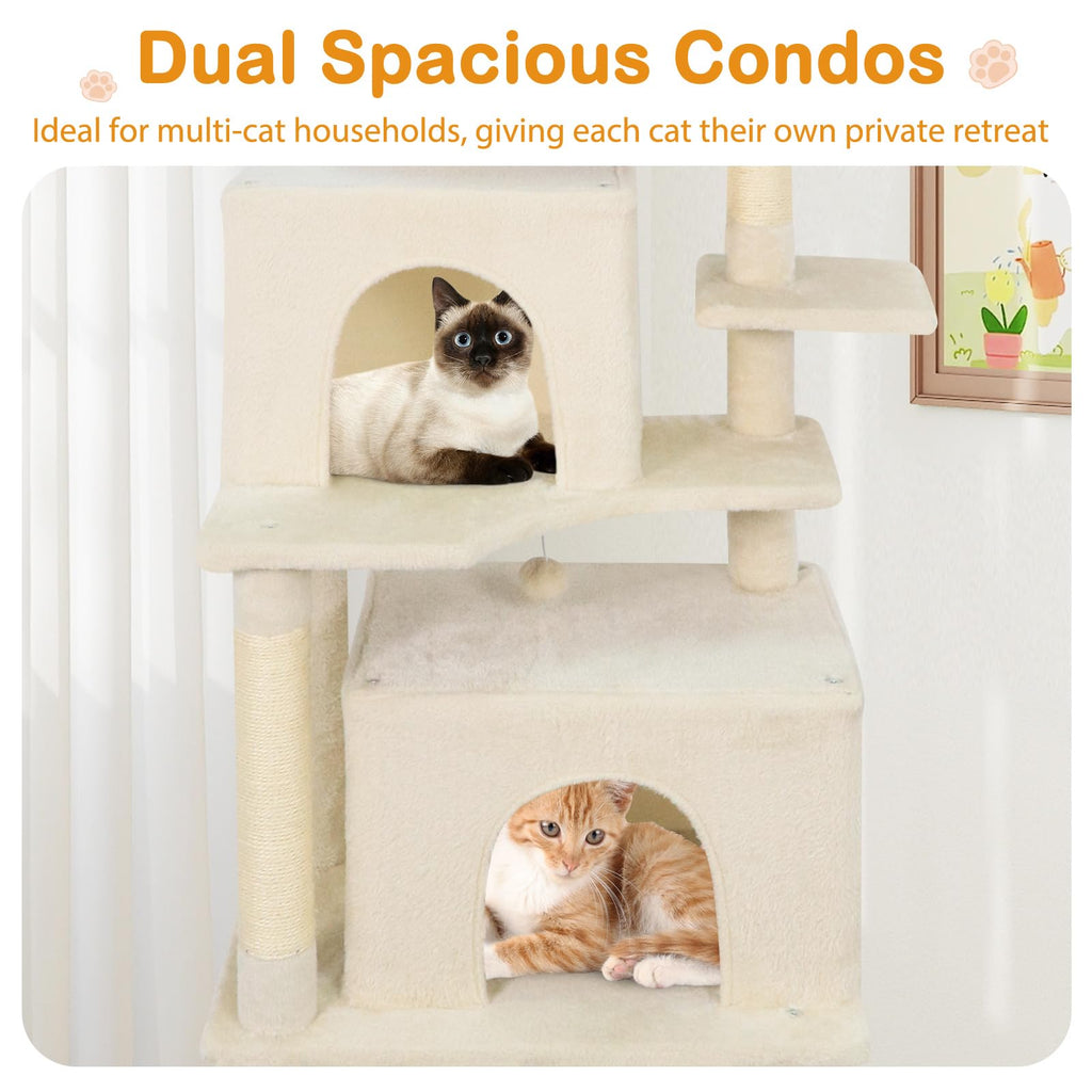 70 Inch Multi-Level Cat Tree with Sisal Scratching Posts and Condos N367157