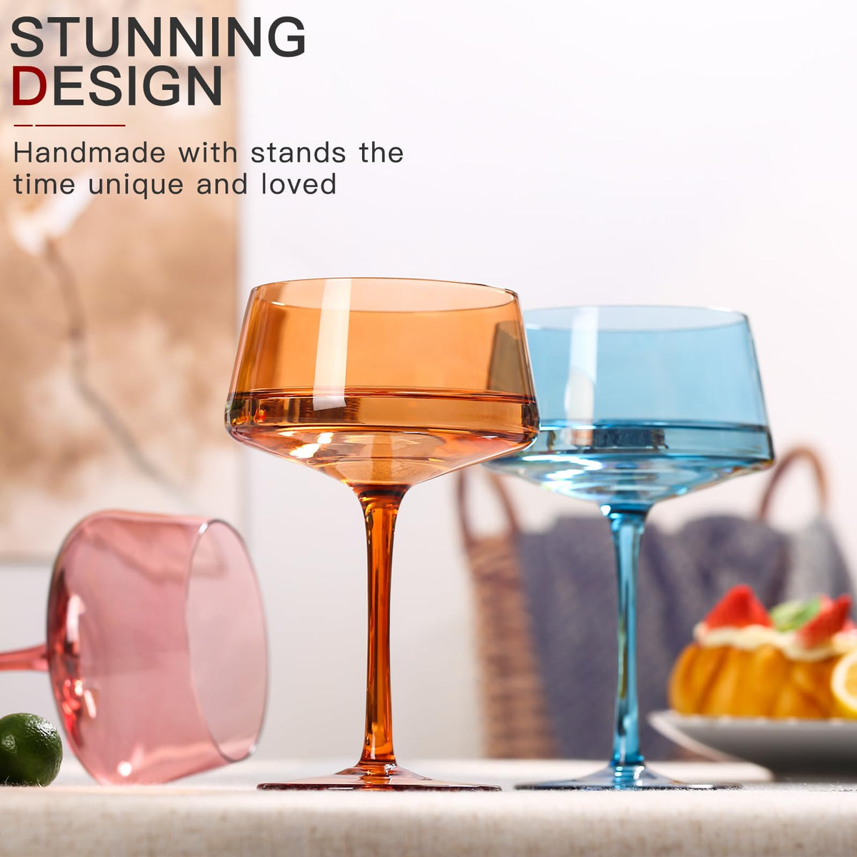 Hand Blown Colored Coupe Glasses Set of 6 T27987