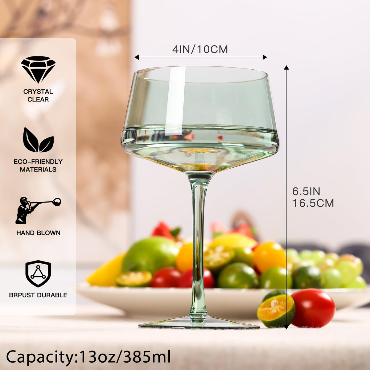 Hand Blown Colored Coupe Glasses Set of 6 T27987