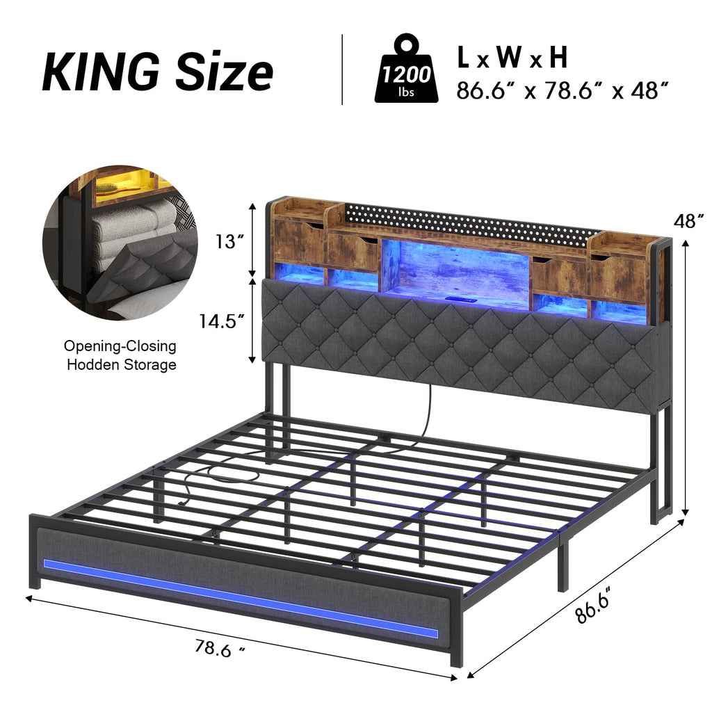 King Size Bed Frame with Storage & Upholstered Headboard M192849