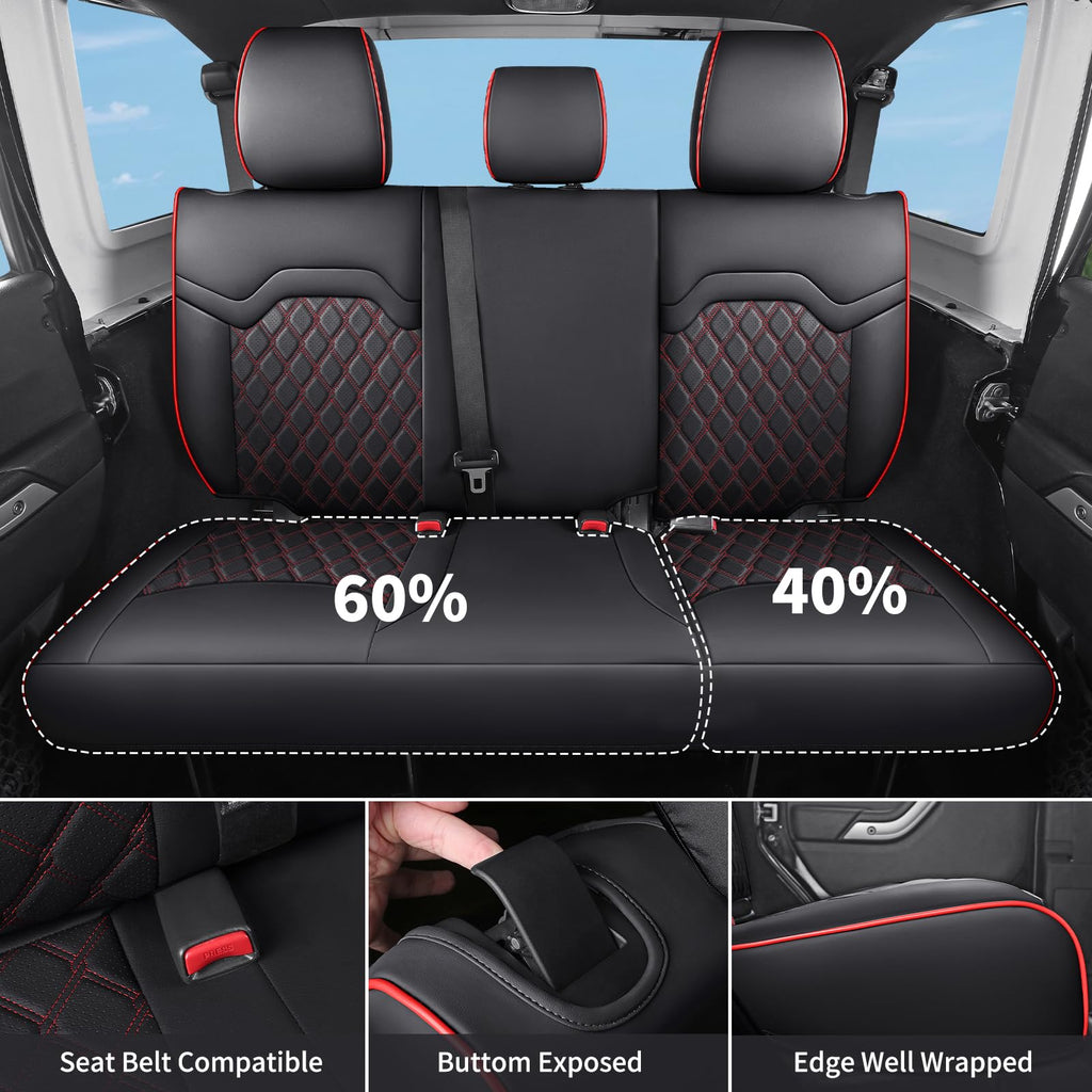 Waterproof Leather Seat Covers Full Set Black Red J462