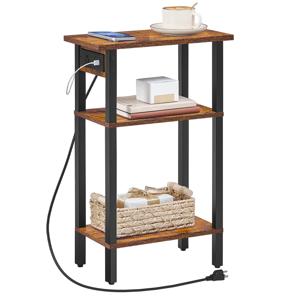 Narrow 3-Tier Side Table with Charging Station E96873