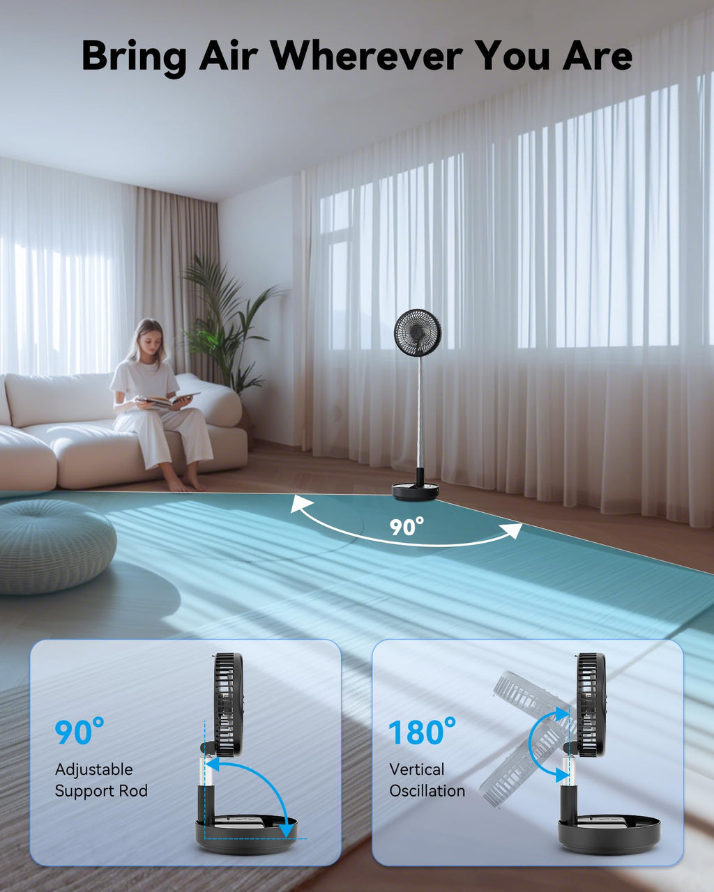 Portable Oscillating Travel Fan with Remote V12094