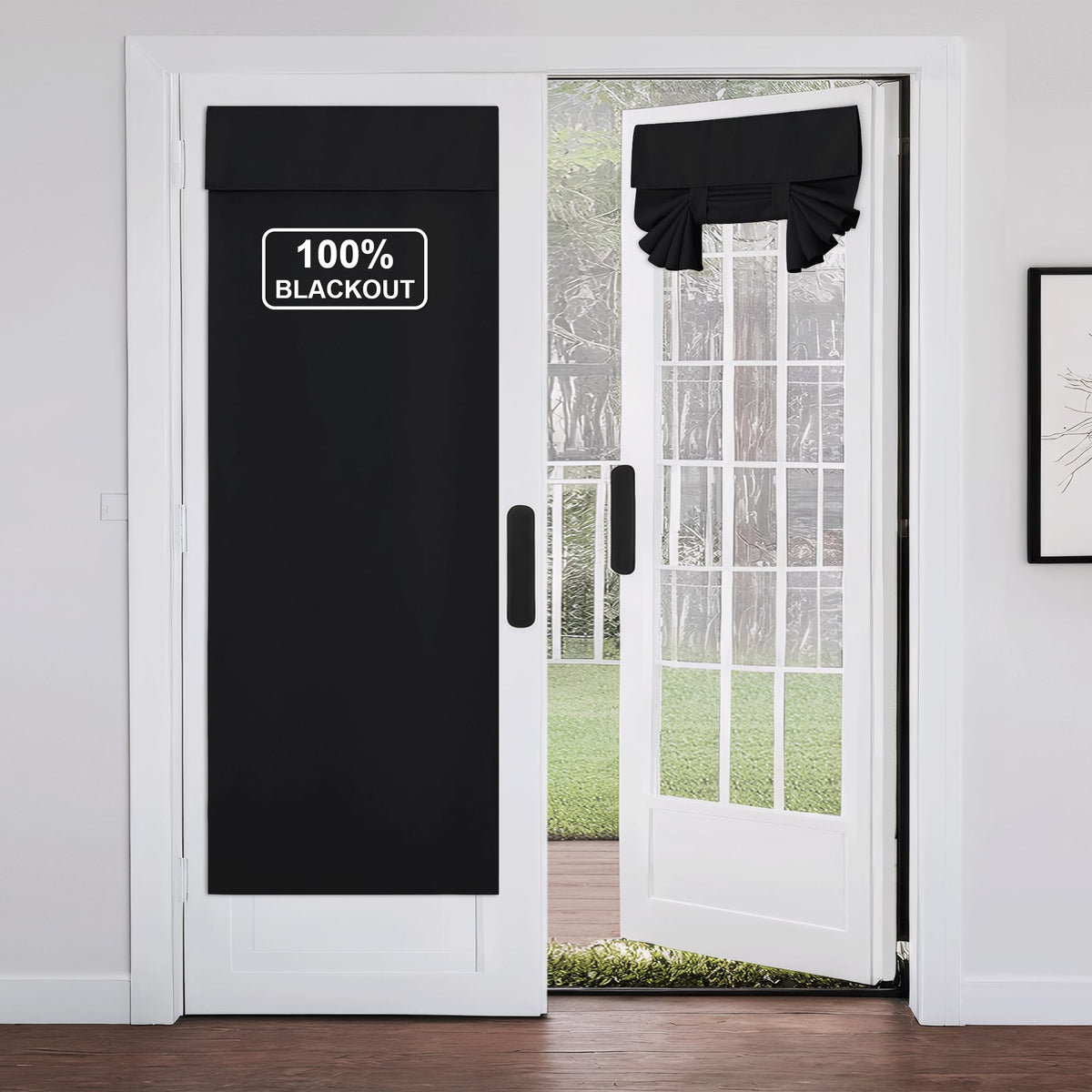 Black 100% Blackout French Door Curtains Y236