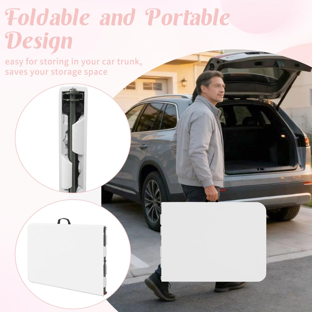 2 Pack 6 Feet Portable Folding Table White Plastic U5185