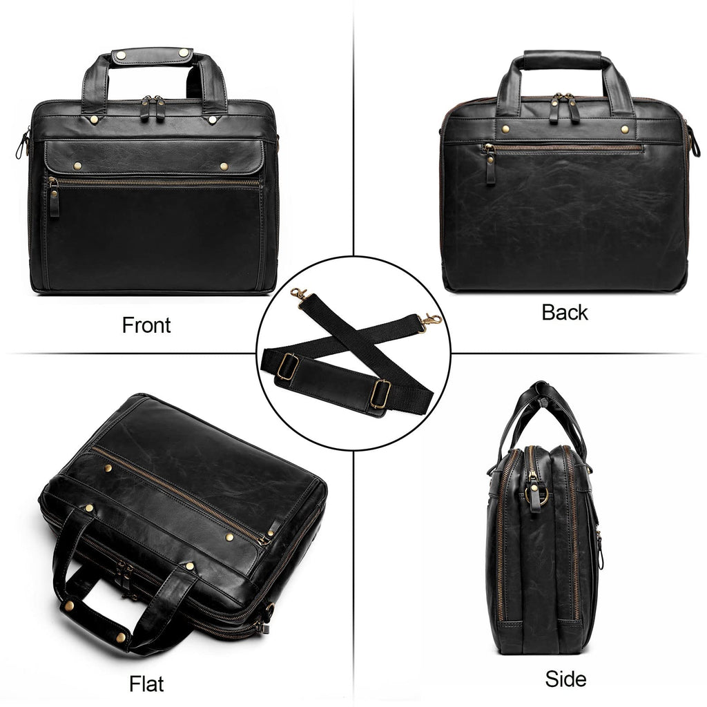 Black Leather 15.6 Inch Laptop Messenger Bag B204139