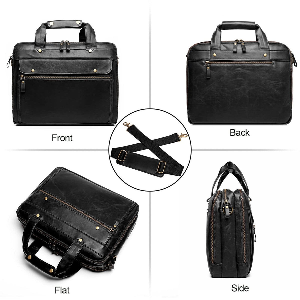 Black Leather 15.6 Inch Laptop Messenger Bag B204139