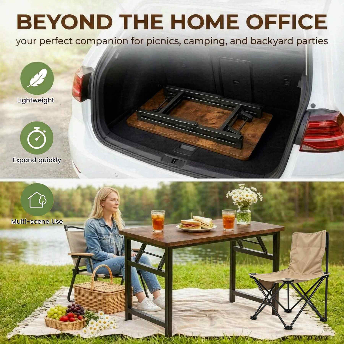 31.5 Inch Rustic Brown Folding Table Y197