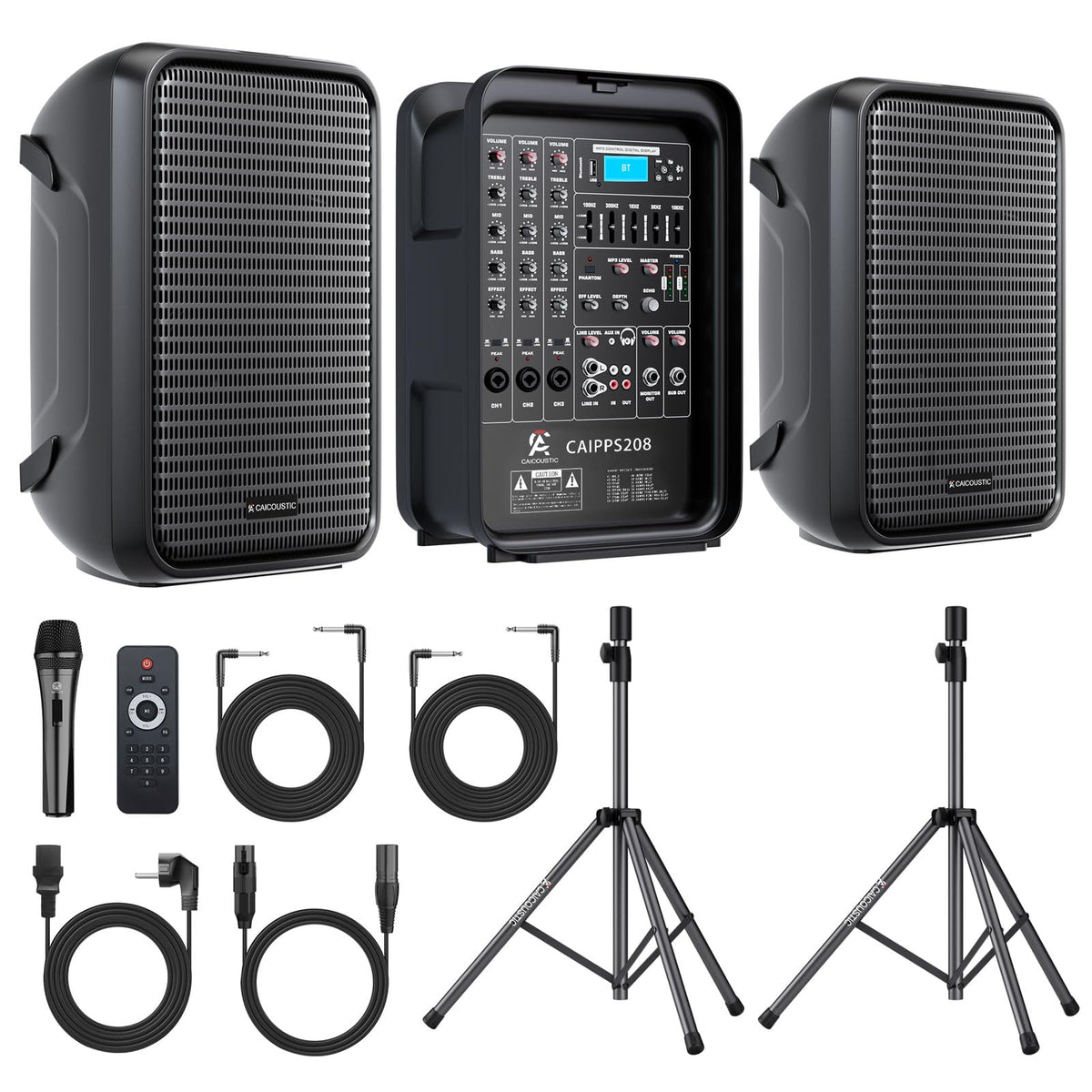 300W 8-Channel Bluetooth PA Speaker System with 8" Subwoofer and 1" Horn Tweeter S805124