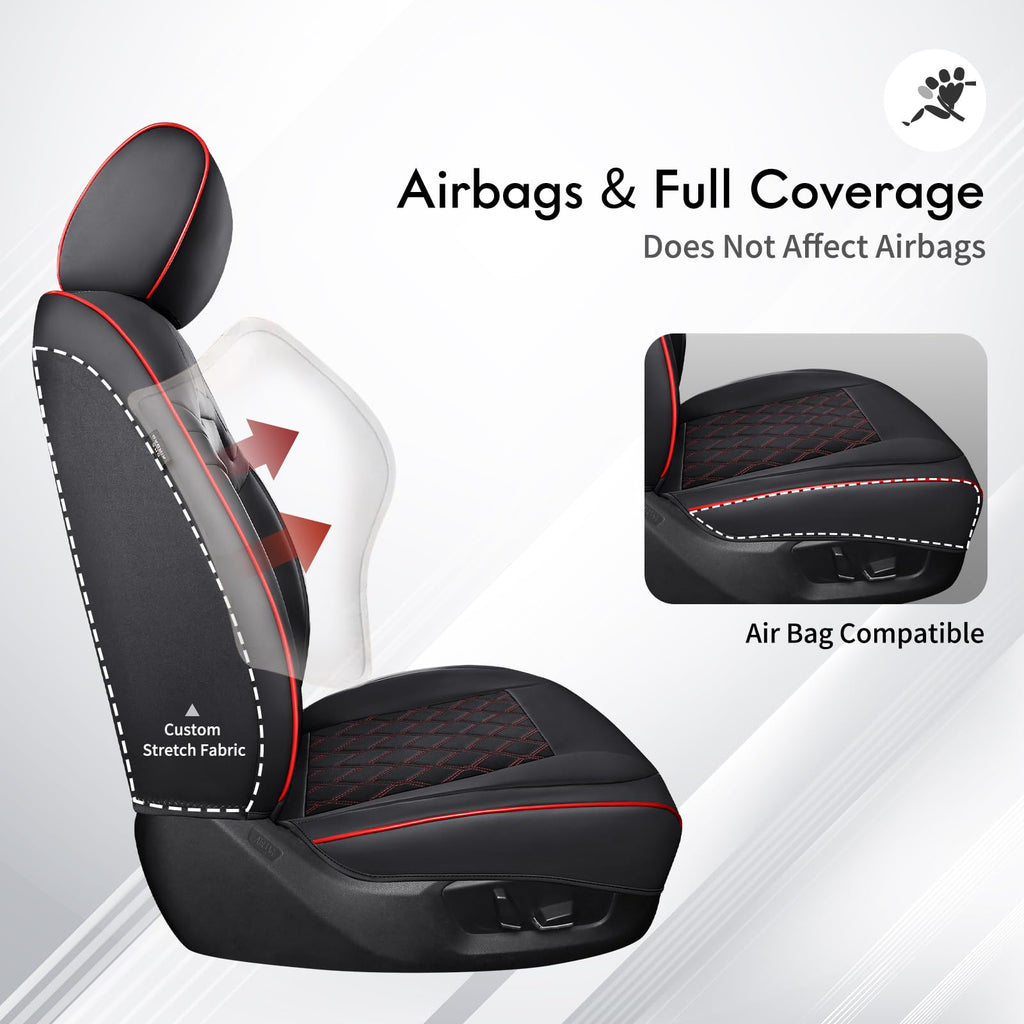 Waterproof Leather Seat Covers Full Set Black Red J462