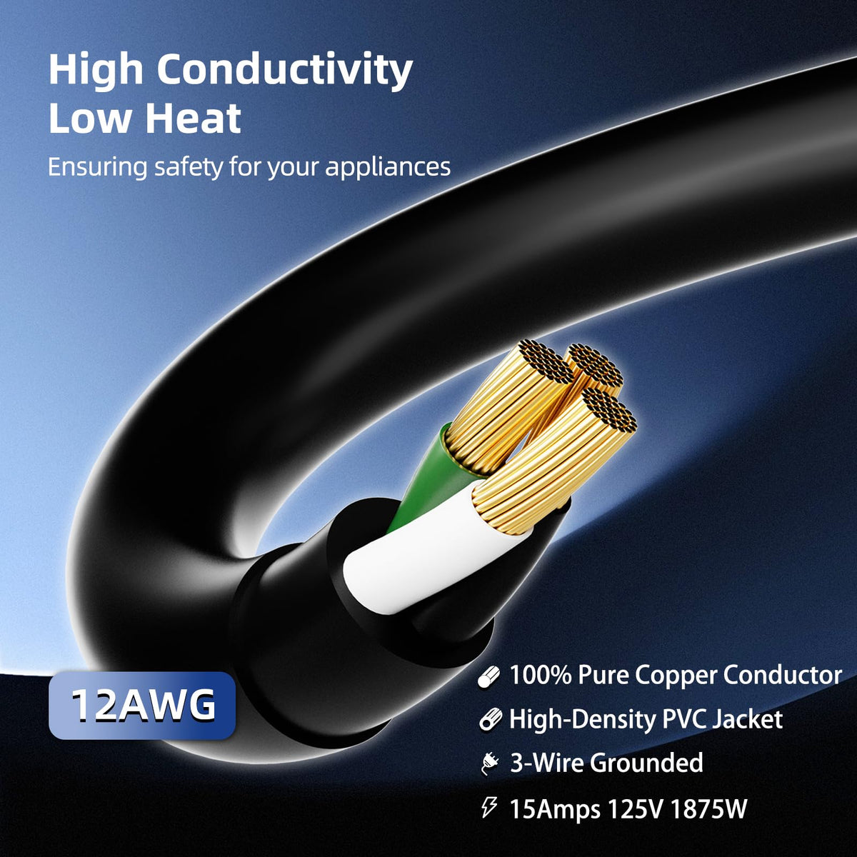 100 FT 12 Gauge Black Extension Cord with 3 Outlet I816516