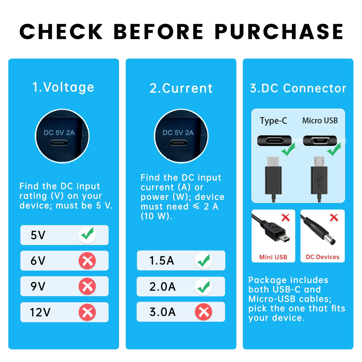 2A Power Adapter with USB Type-C and Micro USB Cables K8840