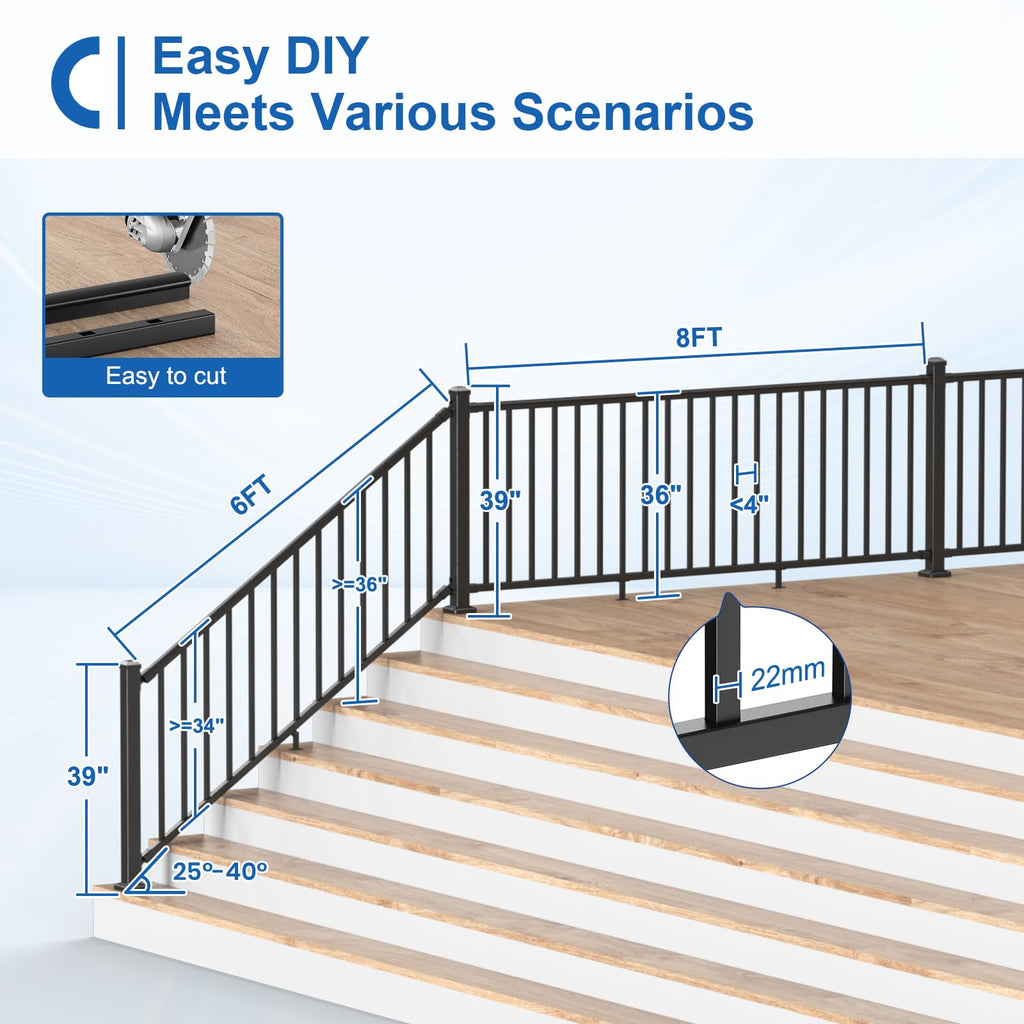 1 Pack 36 in. H x 6 ft. W Aluminum Stair Railing Kit with Post H248528