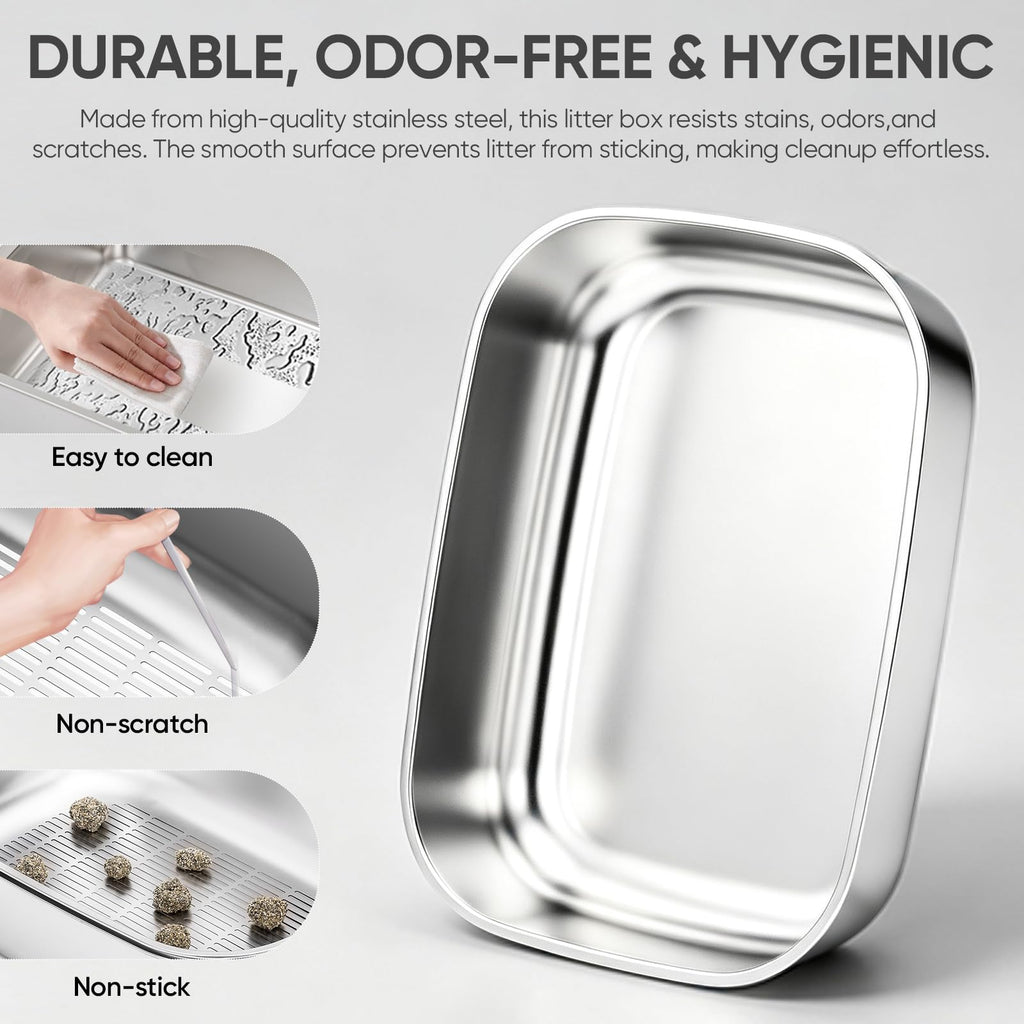 Stainless Steel Sifting Litter Box with Lid U993626