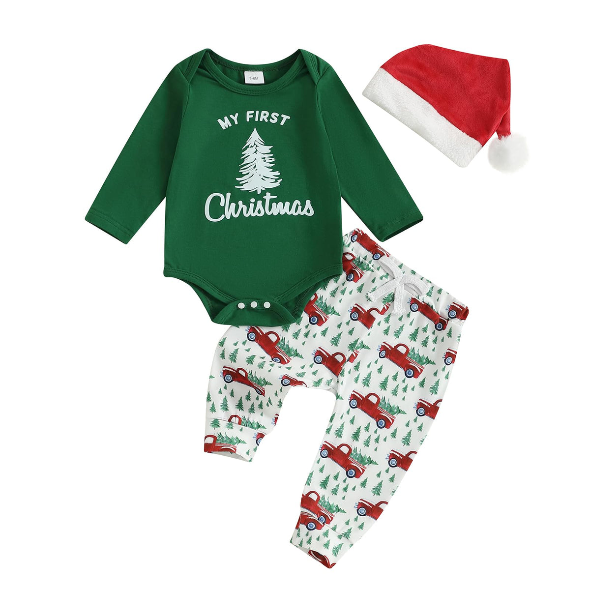 Christmas Baby Boy Long Sleeve Romper Onesie Pants Santa Hat A594