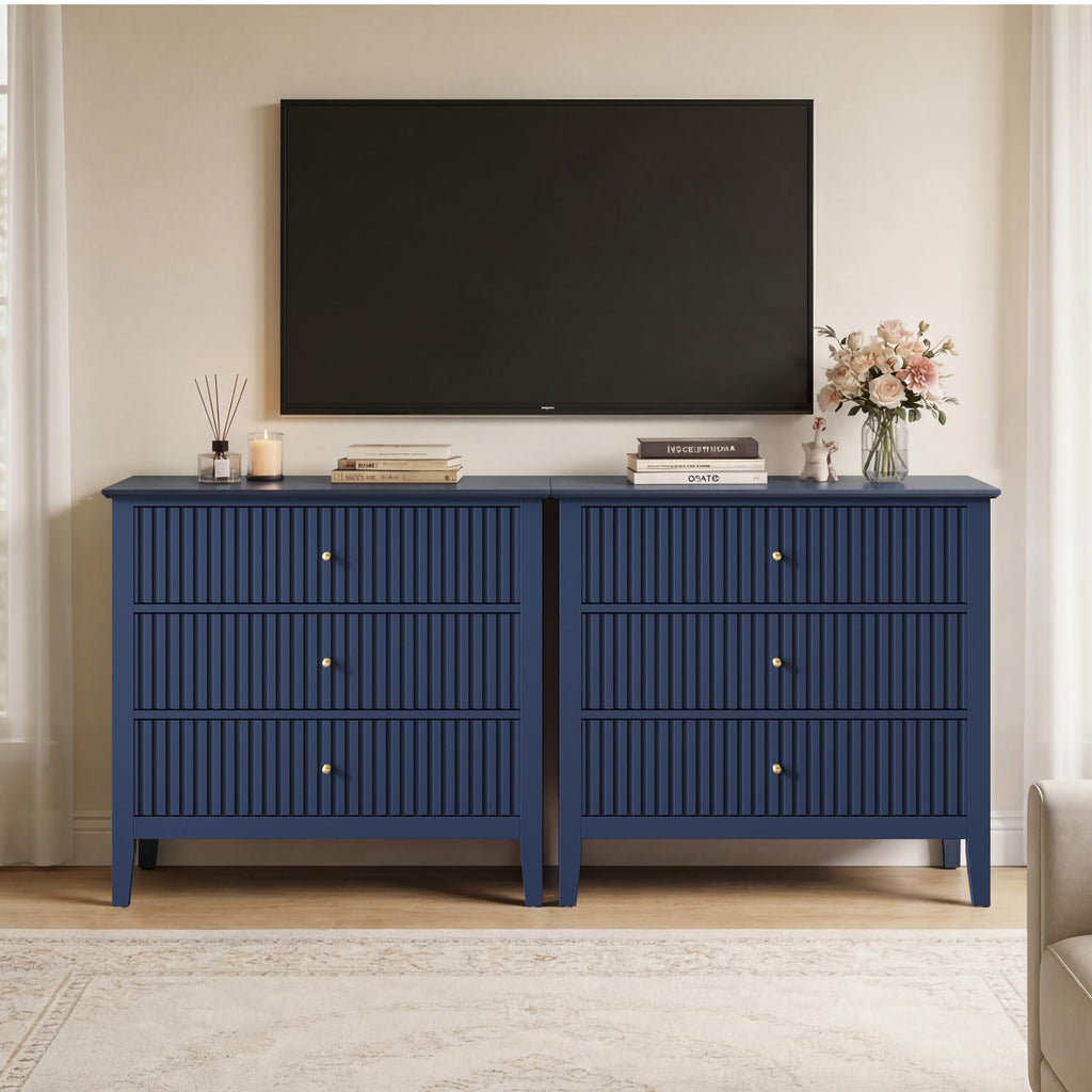 32" Blue 3 Drawer Wood Nightstand D303083