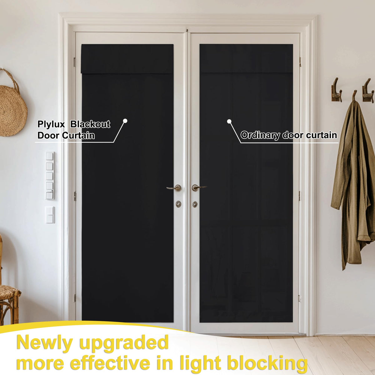 Black 100% Blackout French Door Curtains Y236