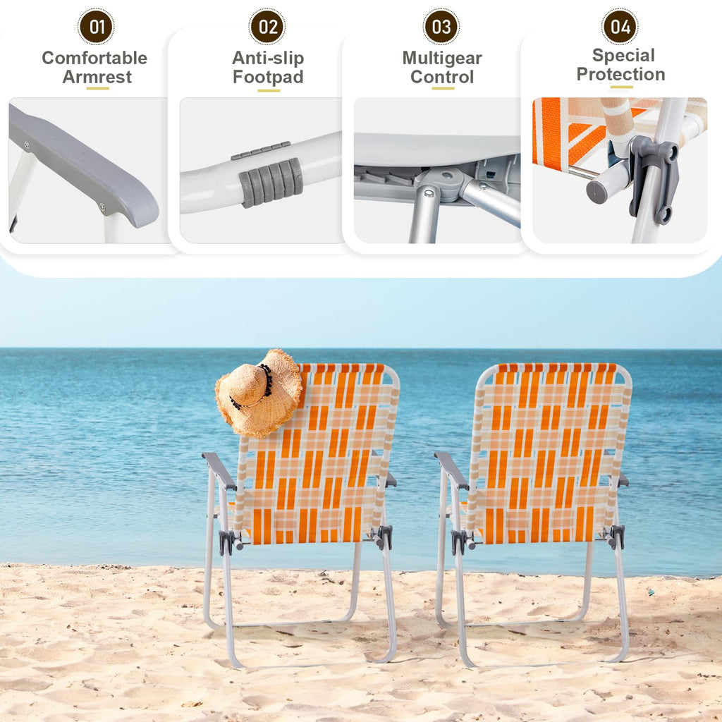Set of 2 Orange and White Webbed Folding Beach Chairs F5953