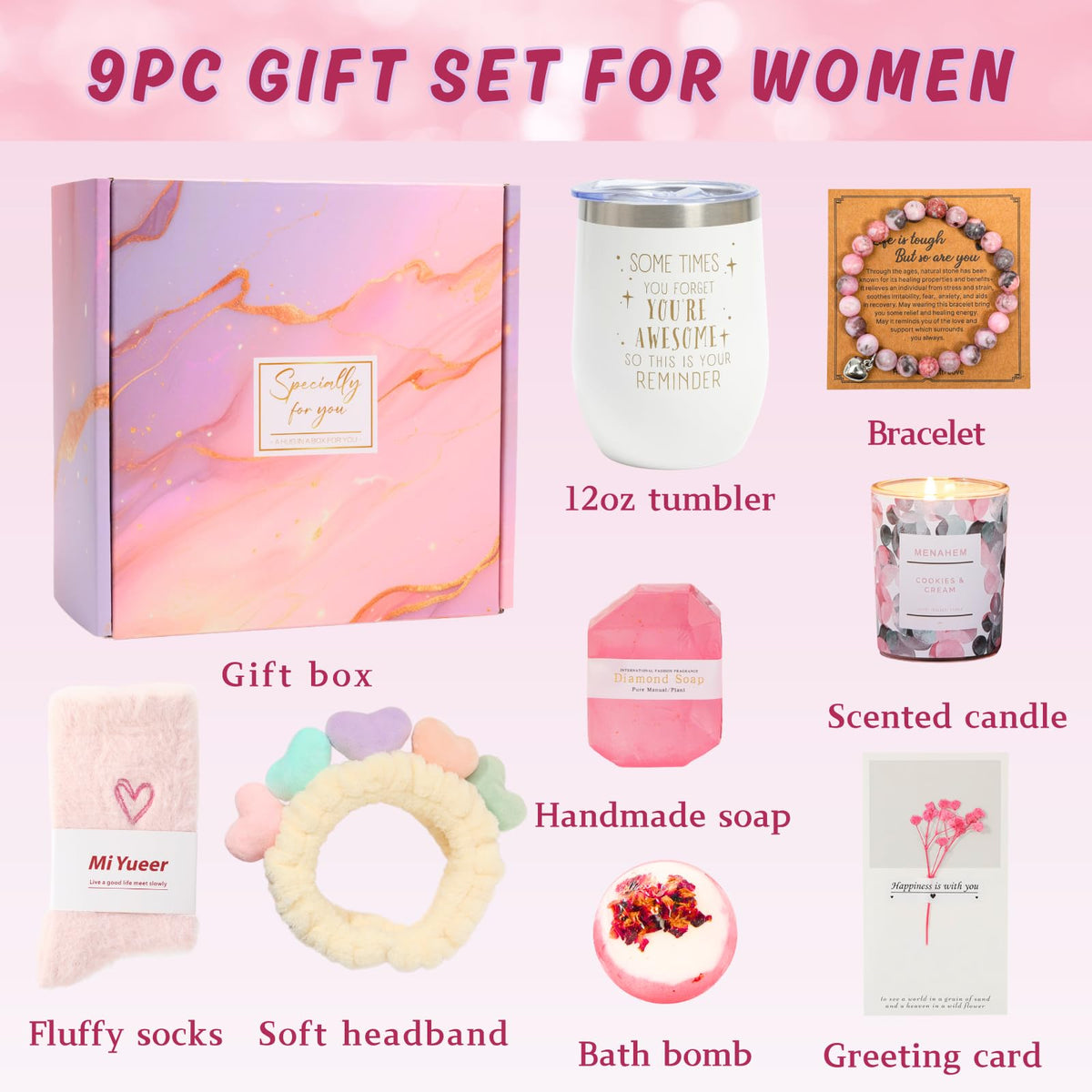 Pink 9pc Spa Bath Gift Set L710
