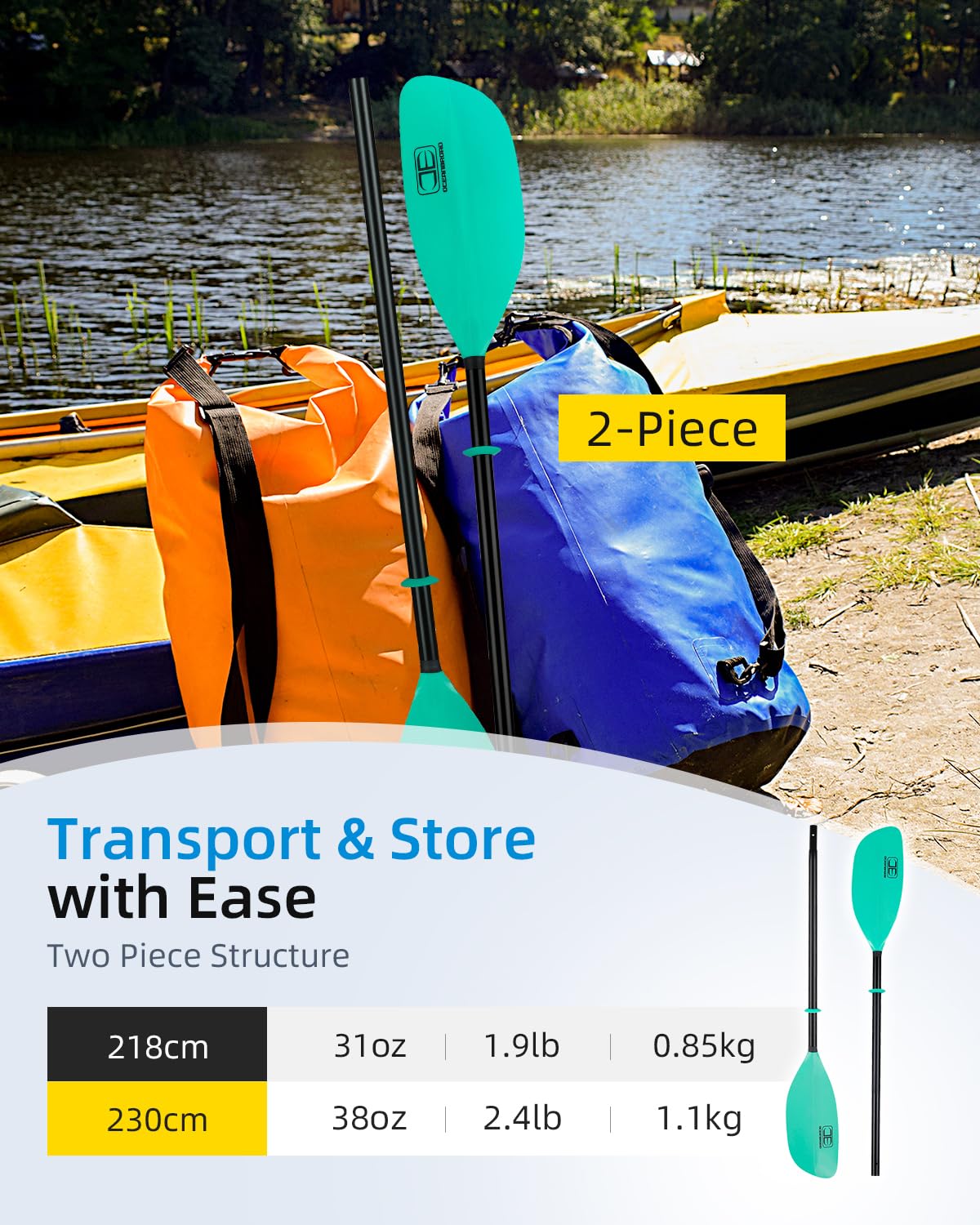 86in/218cm 90.5in/230cm Alloy Shaft 2-Piece Kayak Paddle S102