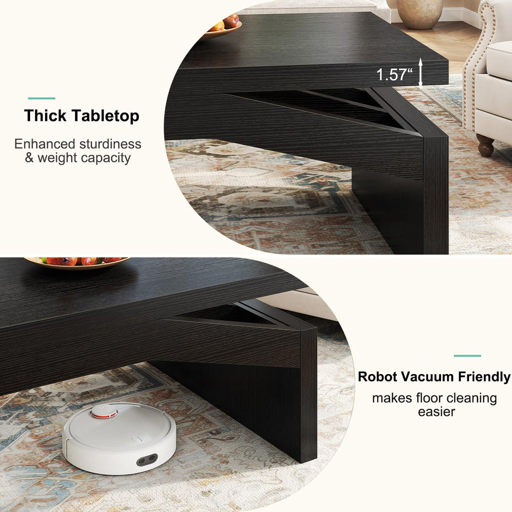47 Inch Black Oak Wood Coffee Table J3025
