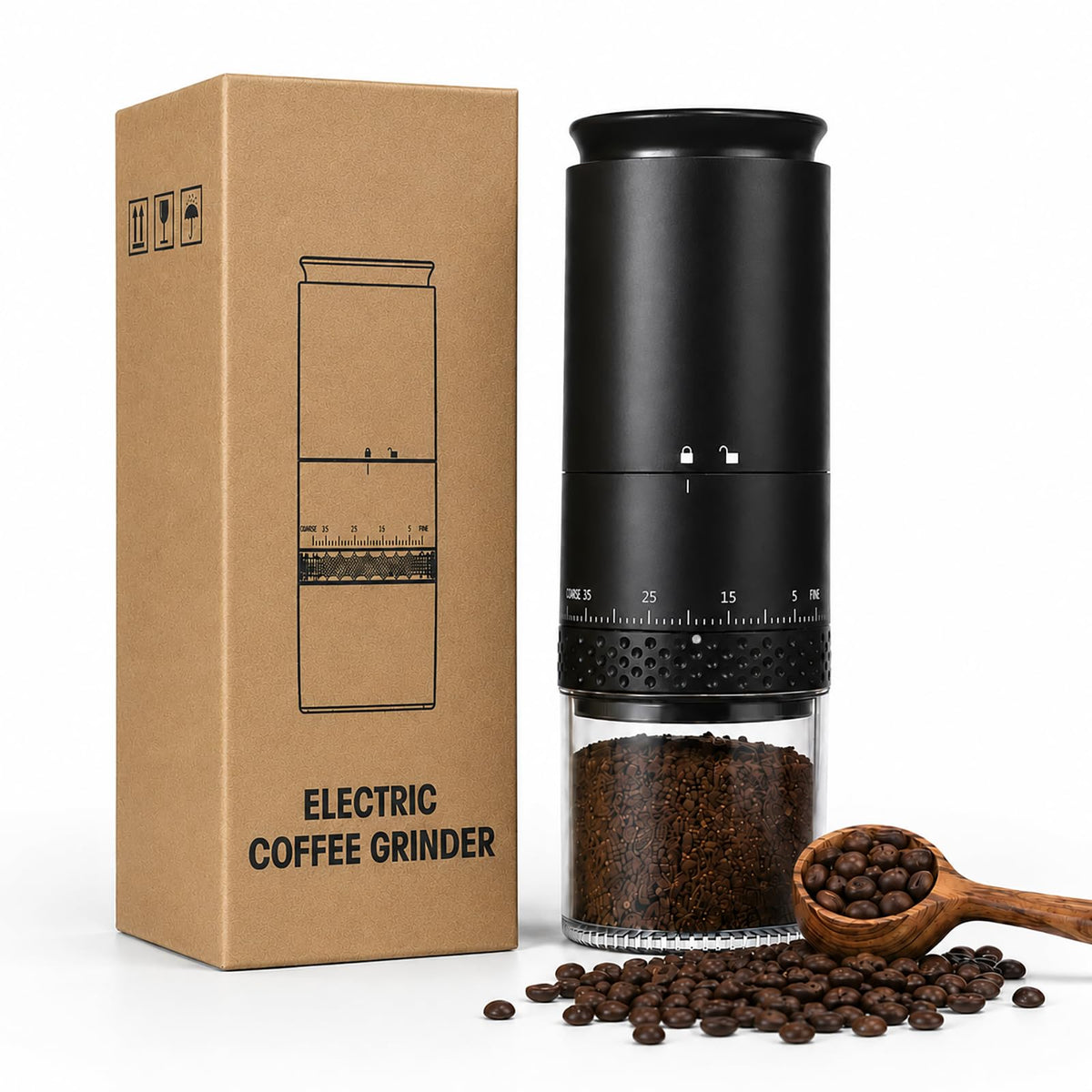 Portable Electric Coffee Grinder, Stainless Steel Conical Mill, USB-C Cordless, 38 Adjustable Grind Settings O11858