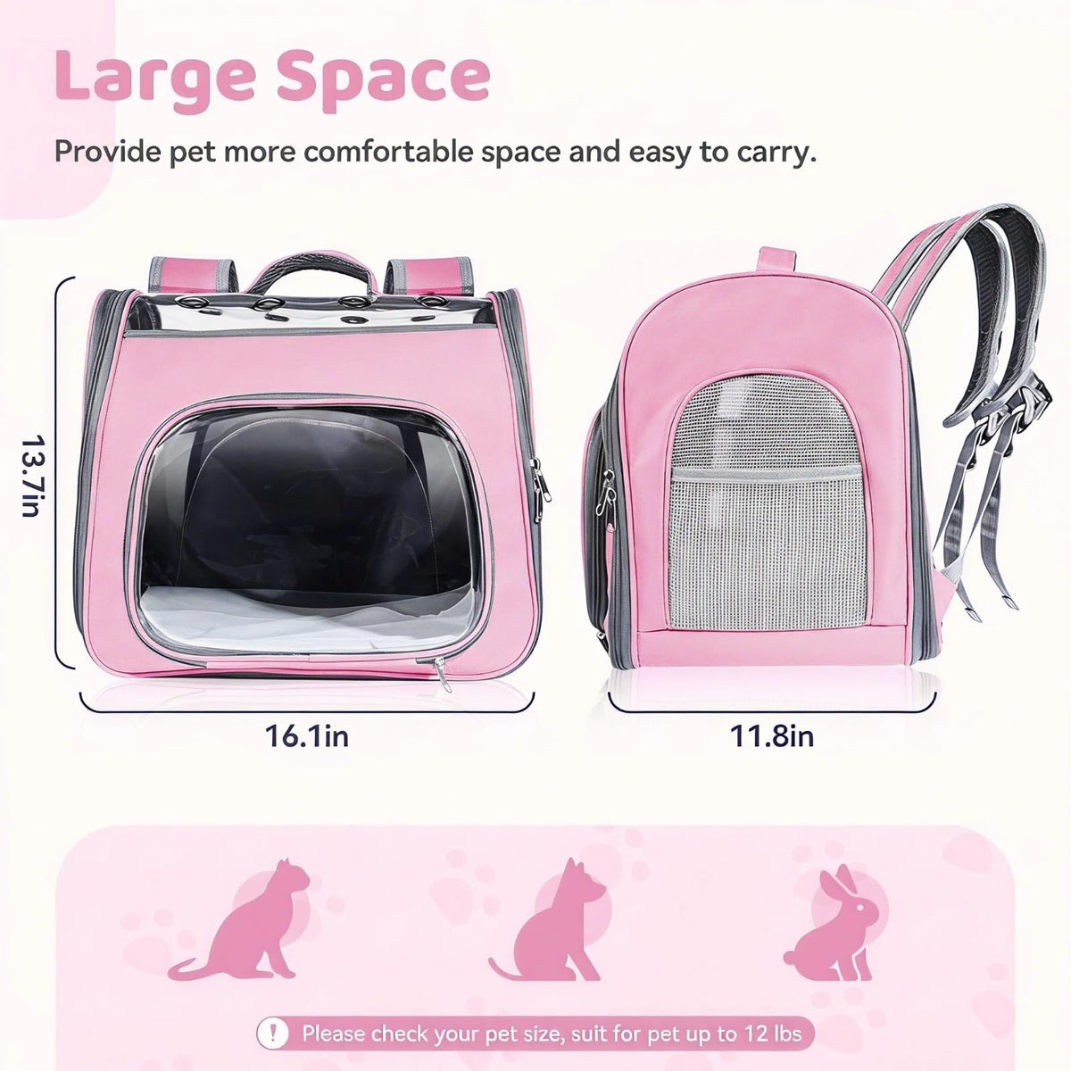 Airline Approved Cat Soft-Sided Carrier Backpack Up to 12 lbs Pink F23185