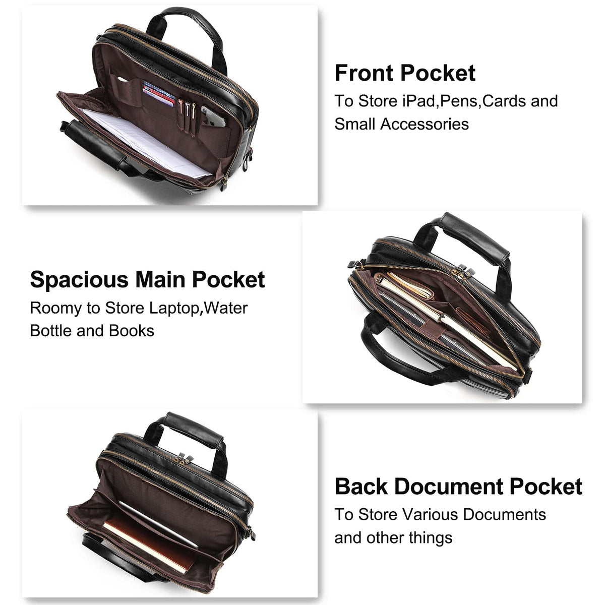 Black Leather 15.6 Inch Laptop Messenger Bag B204139