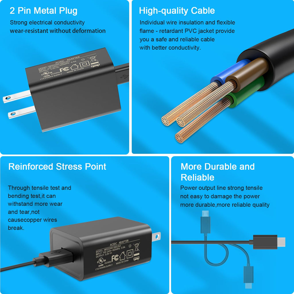 2A Power Adapter with USB Type-C and Micro USB Cables K8840