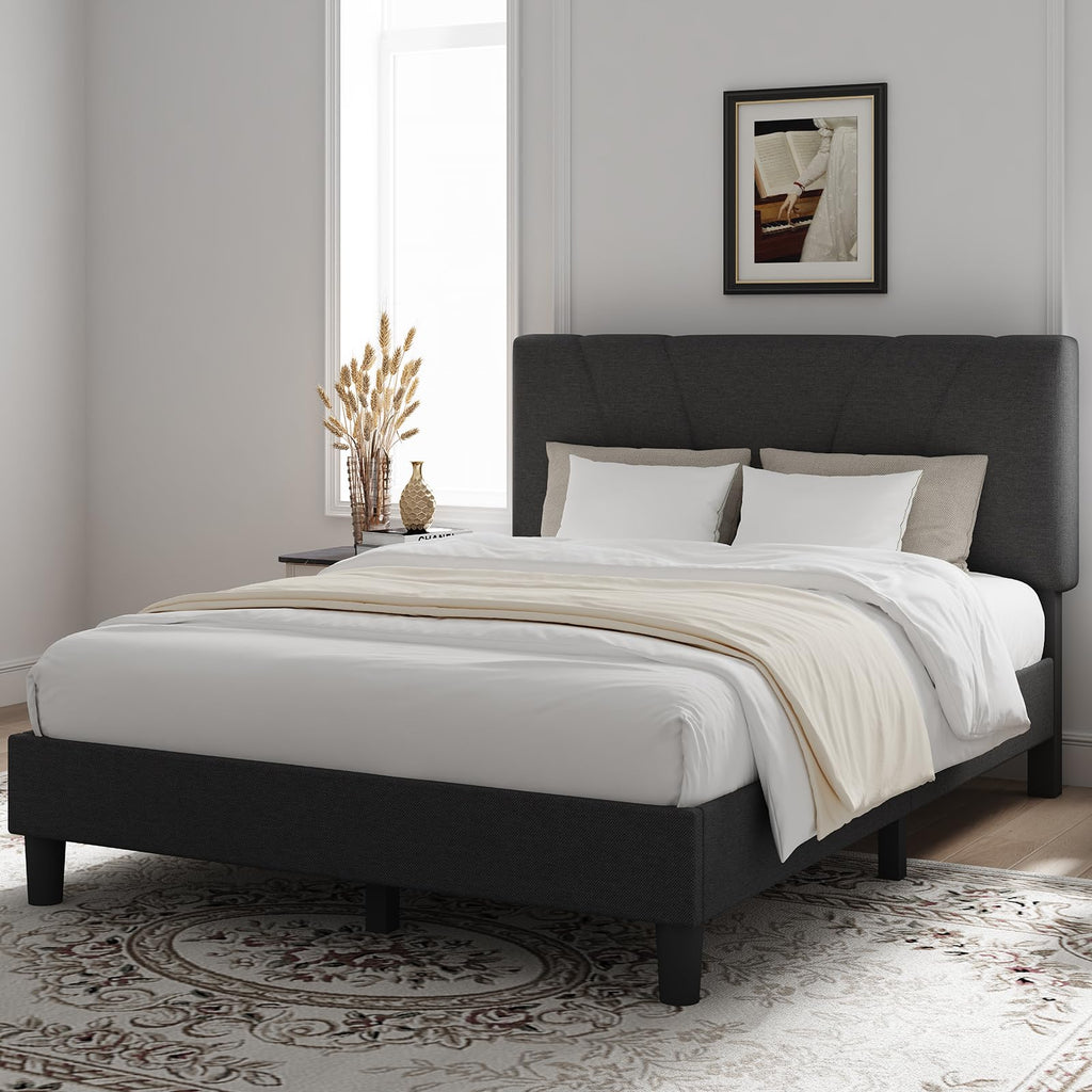 Queen Size Linen Upholstered Bed Frame with Headboard Q42383
